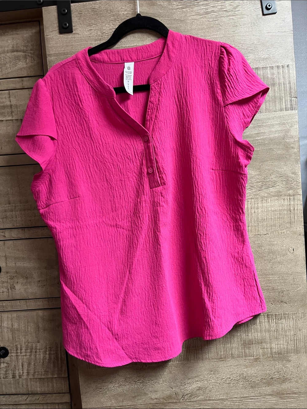 Women’s Pink Short Sleeve Textured Henley Top